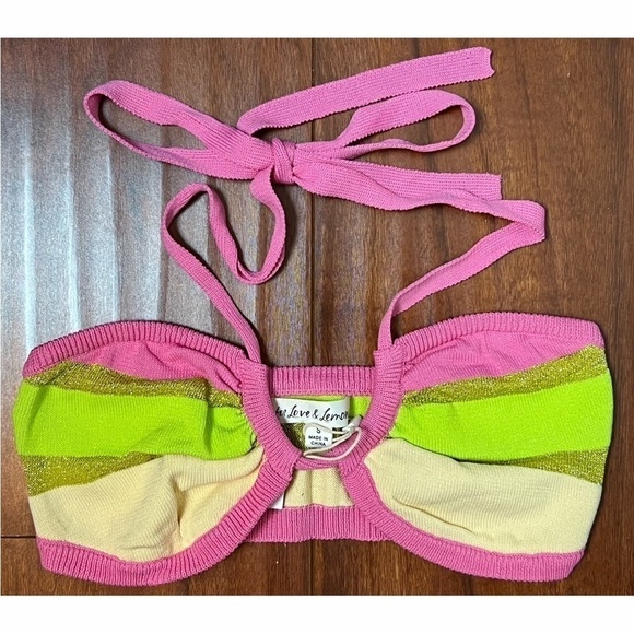 NWT‎ FOR LOVE & LEMONS Glitter Stripe Knit Crisscross Halter Bralette Crop Top S - Picture 2 of 7